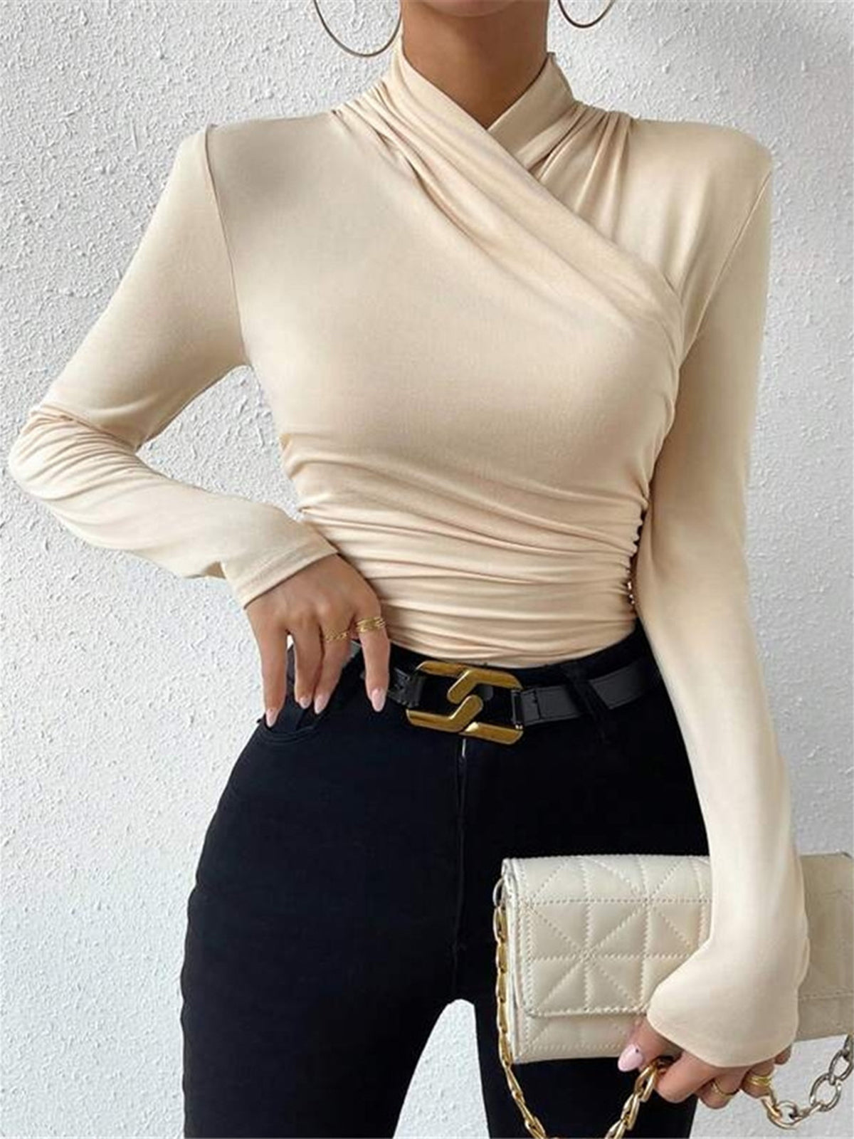 Jersey Long Sleeve Cross-Over Women's T Shirt