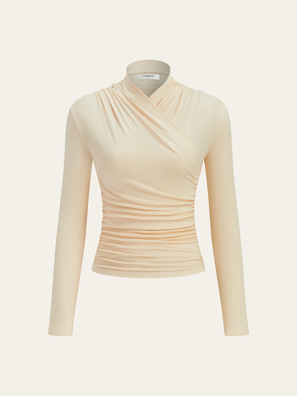 Jersey Long Sleeve Cross-Over Women's T Shirt