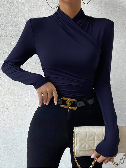 Jersey Long Sleeve Cross-Over Women's T Shirt