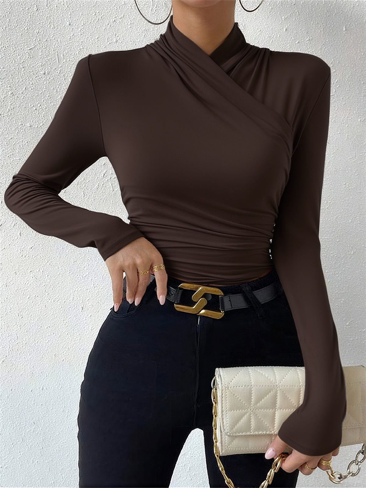 Jersey Long Sleeve Cross-Over Women's T Shirt