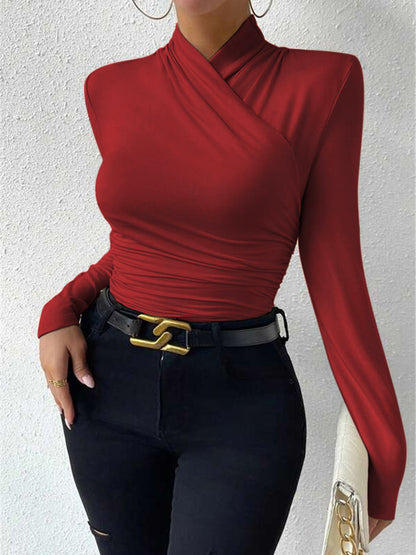 Jersey Long Sleeve Cross-Over Women's T Shirt