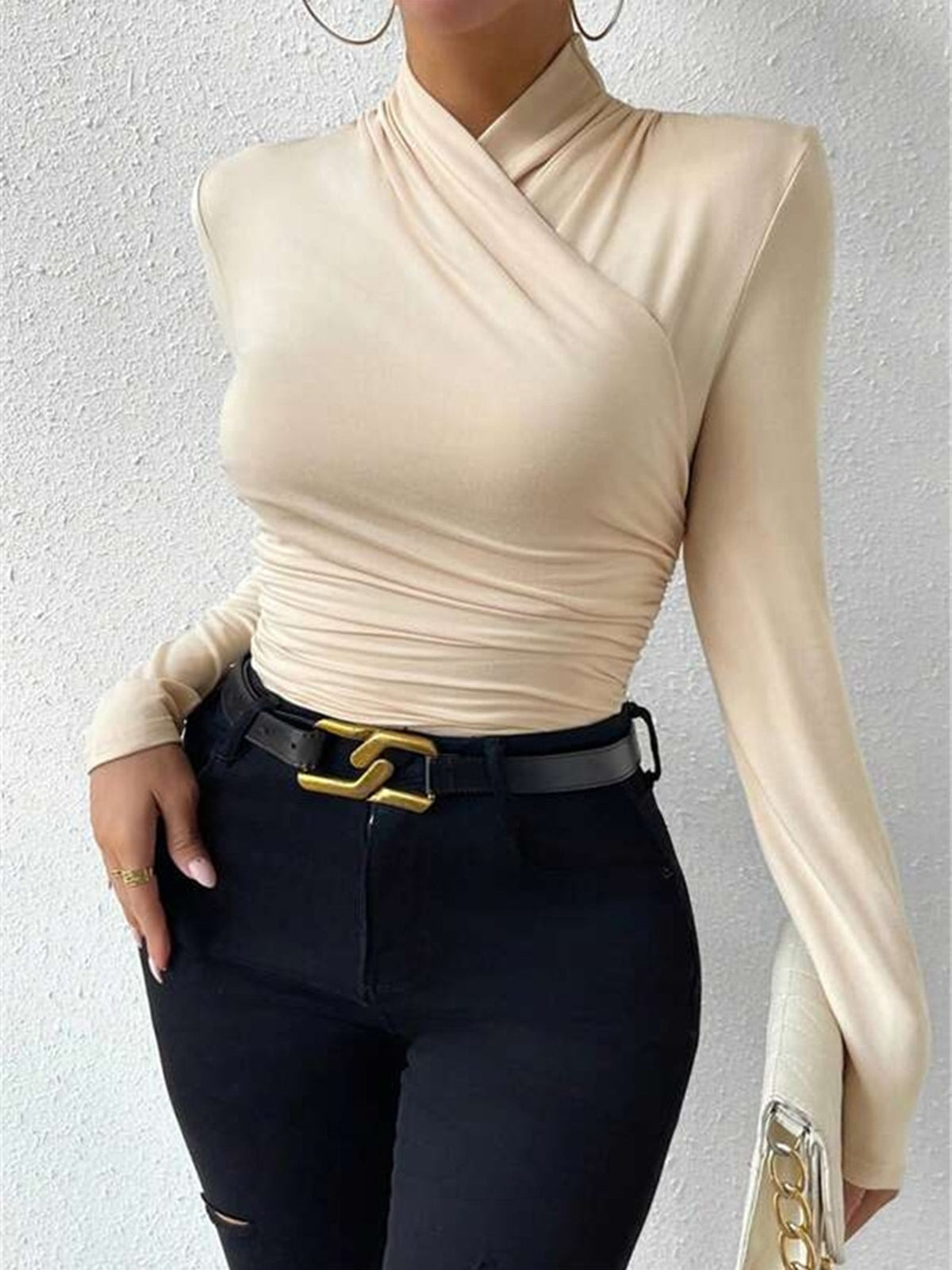 Jersey Long Sleeve Cross-Over Women's T Shirt
