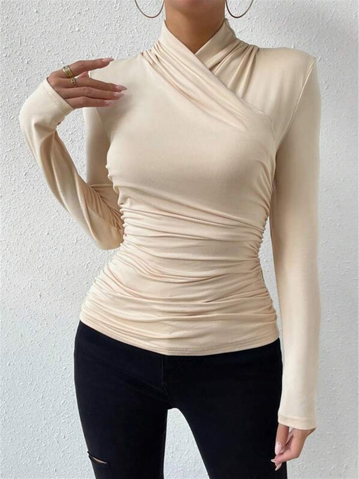 Jersey Long Sleeve Cross-Over Women's T Shirt