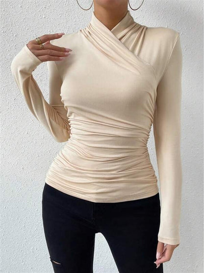 Jersey Long Sleeve Cross-Over Women's T Shirt