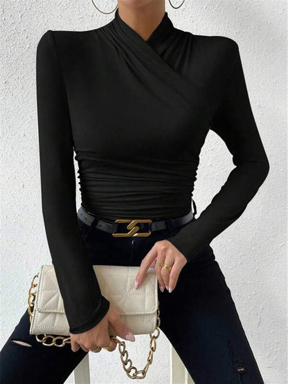 Jersey Long Sleeve Cross-Over Women's T Shirt