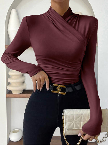 Jersey Long Sleeve Cross-Over Women's T Shirt