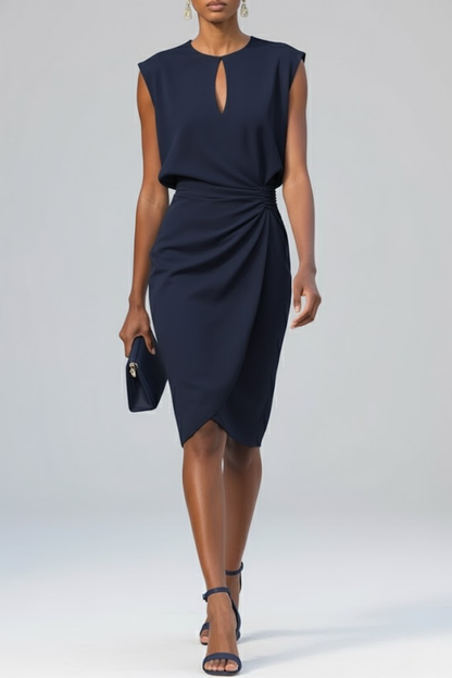 Keyhole Neck Ruched Midi Dress