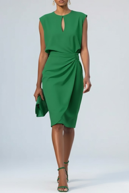 Keyhole Neck Ruched Midi Dress