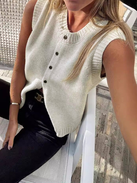 Knit Buttoned Detail Sweater Vest