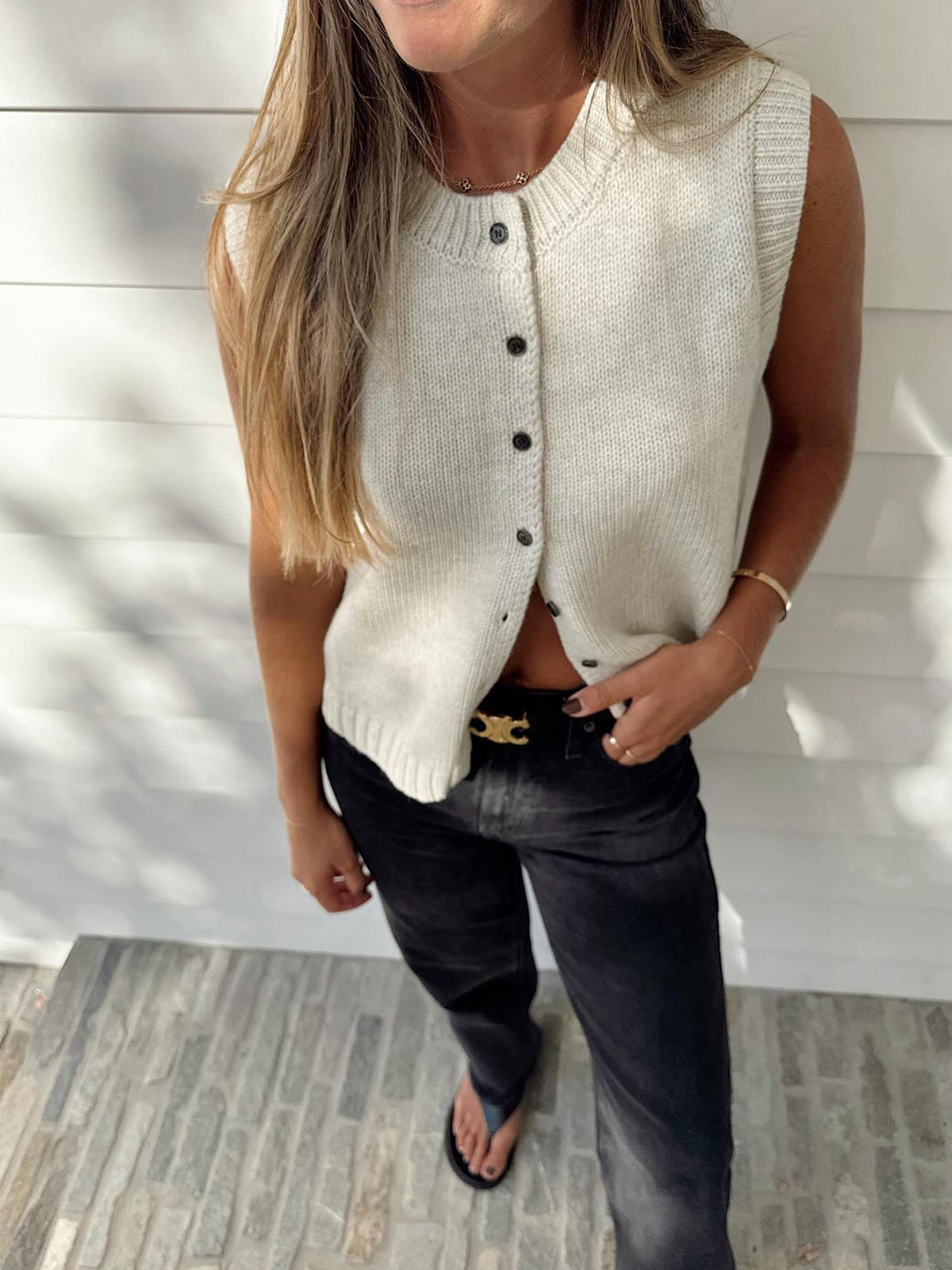 Knit Buttoned Detail Sweater Vest