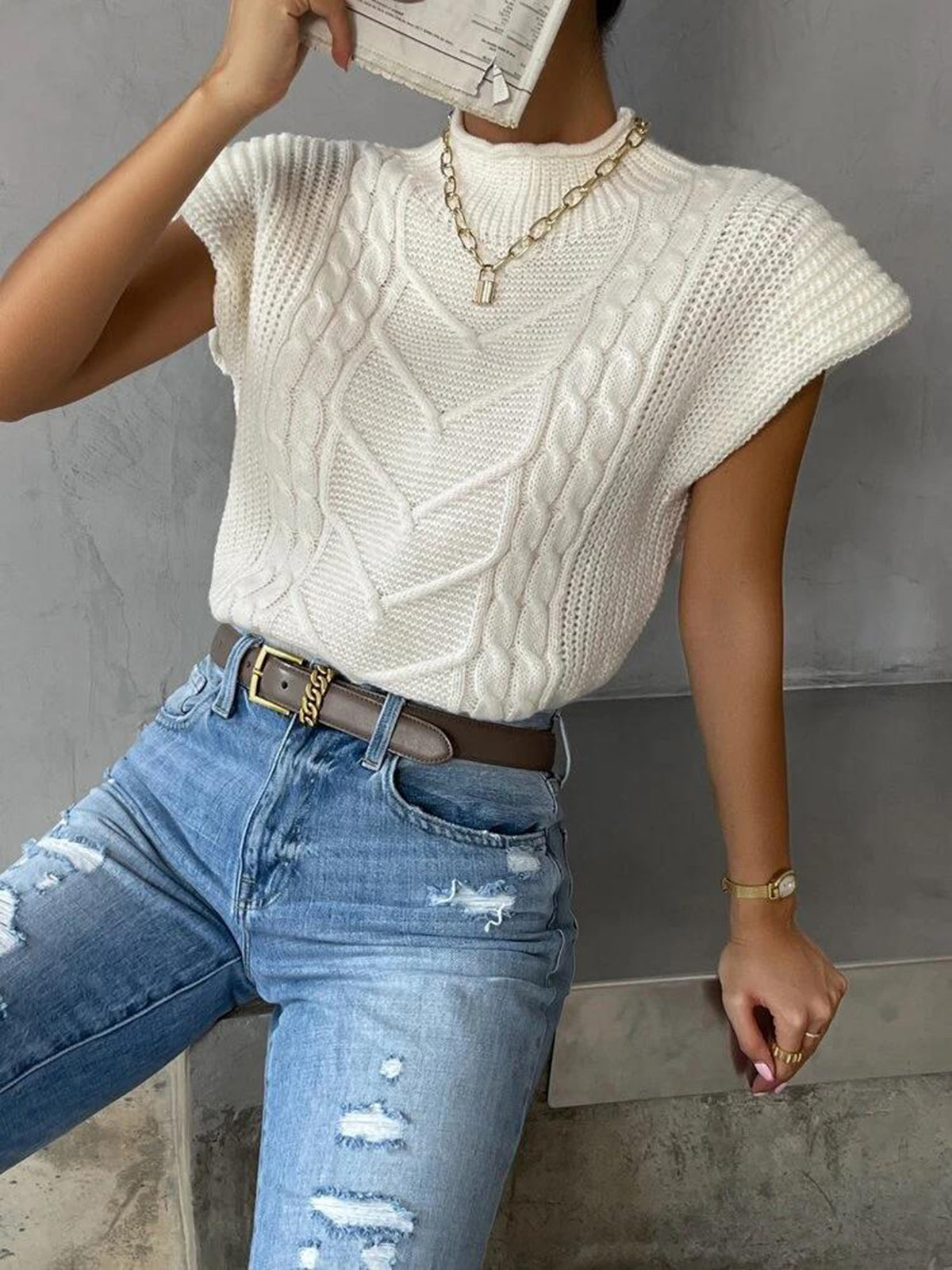 Knit Cap Sleeve Sweater Vest