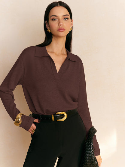 Knit Collared Detail Pullover Sweater