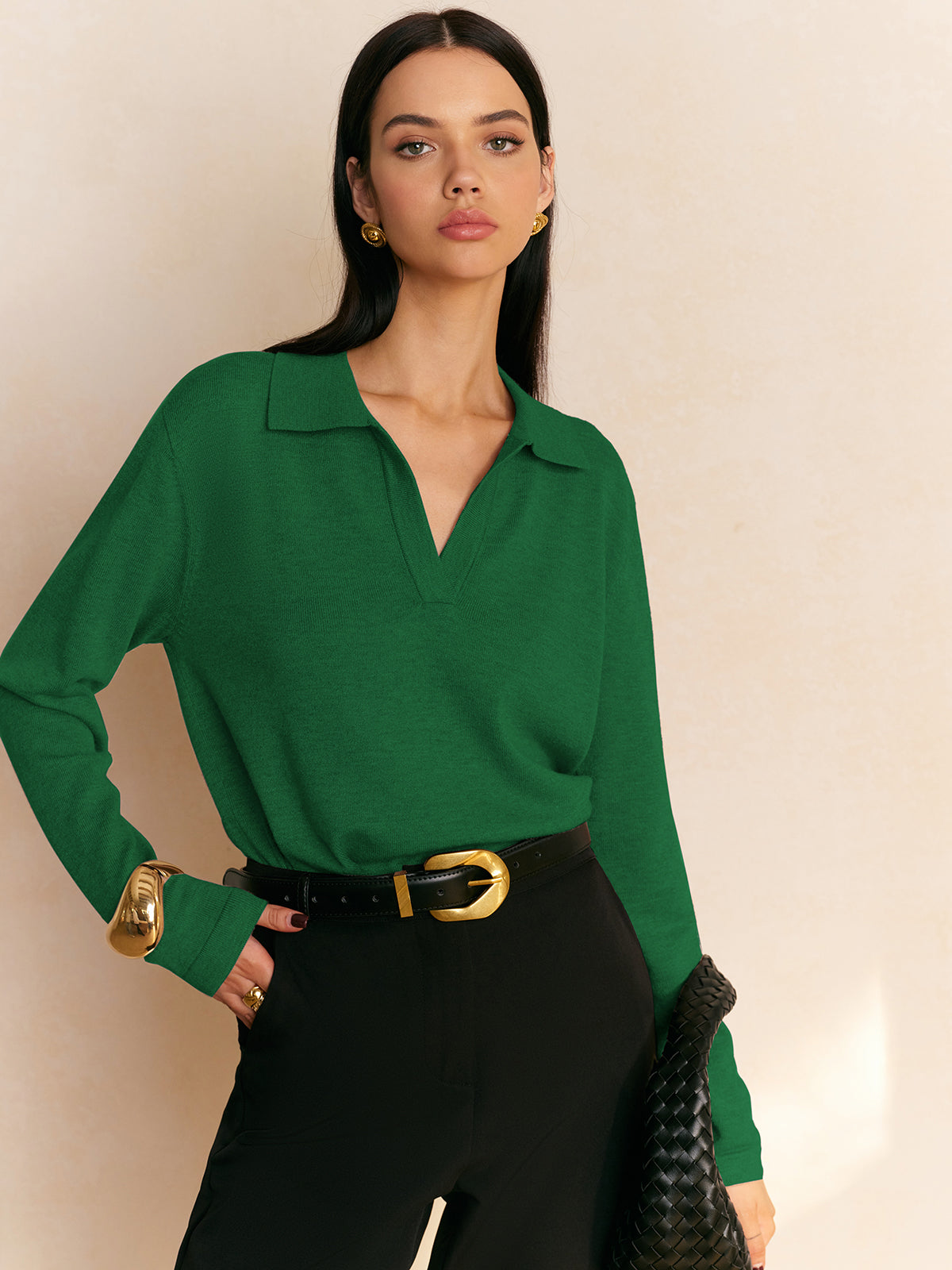 Knit Collared Detail Pullover Sweater