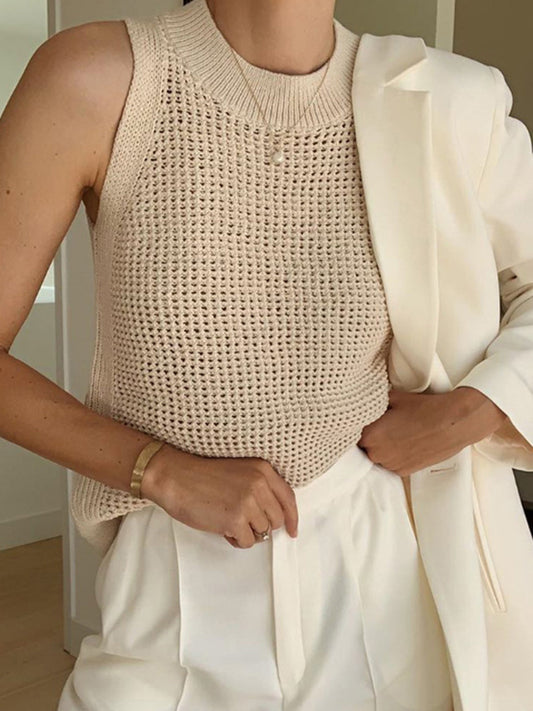Knit Crew Neck Sleeveless Tank Top