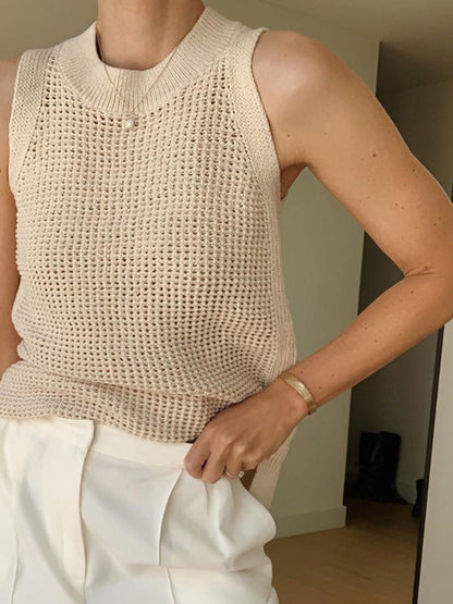 Knit Crew Neck Sleeveless Tank Top