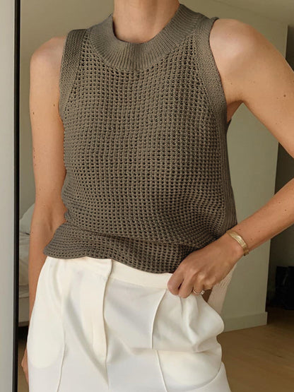 Knit Crew Neck Sleeveless Tank Top