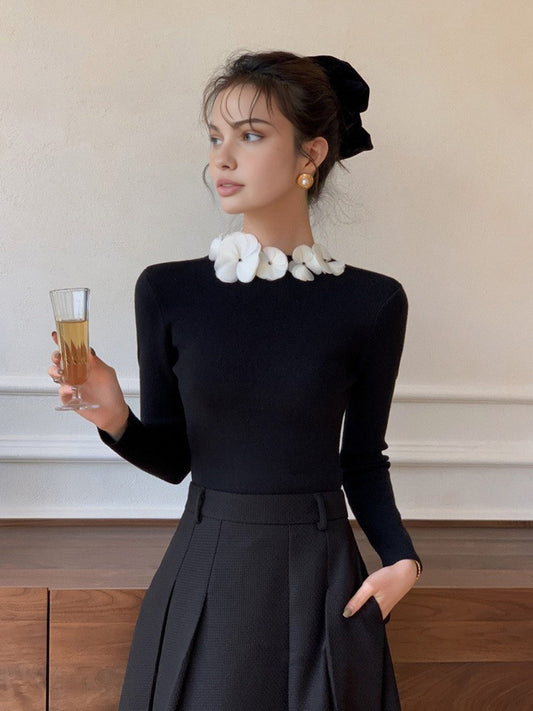 Knit Floral Design Womens Top