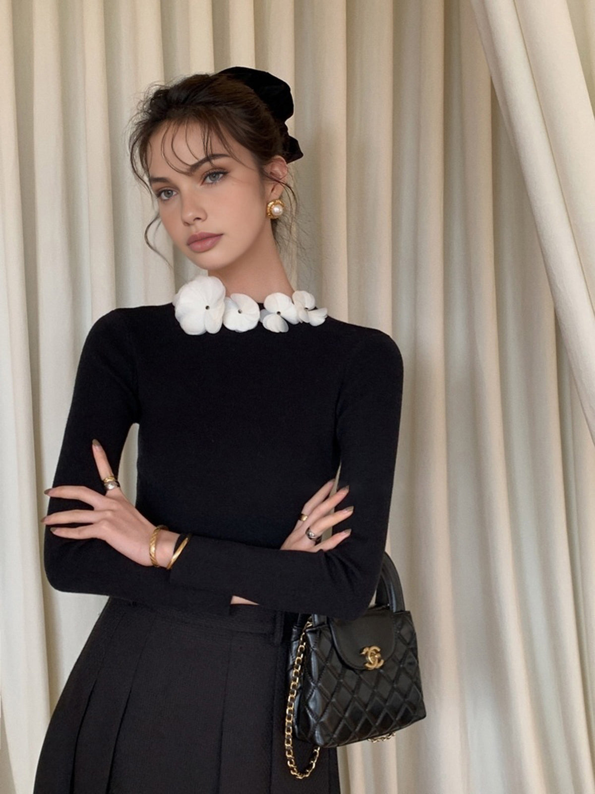 Knit Floral Design Womens Top