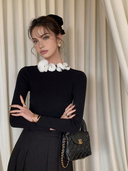 Knit Floral Design Womens Top