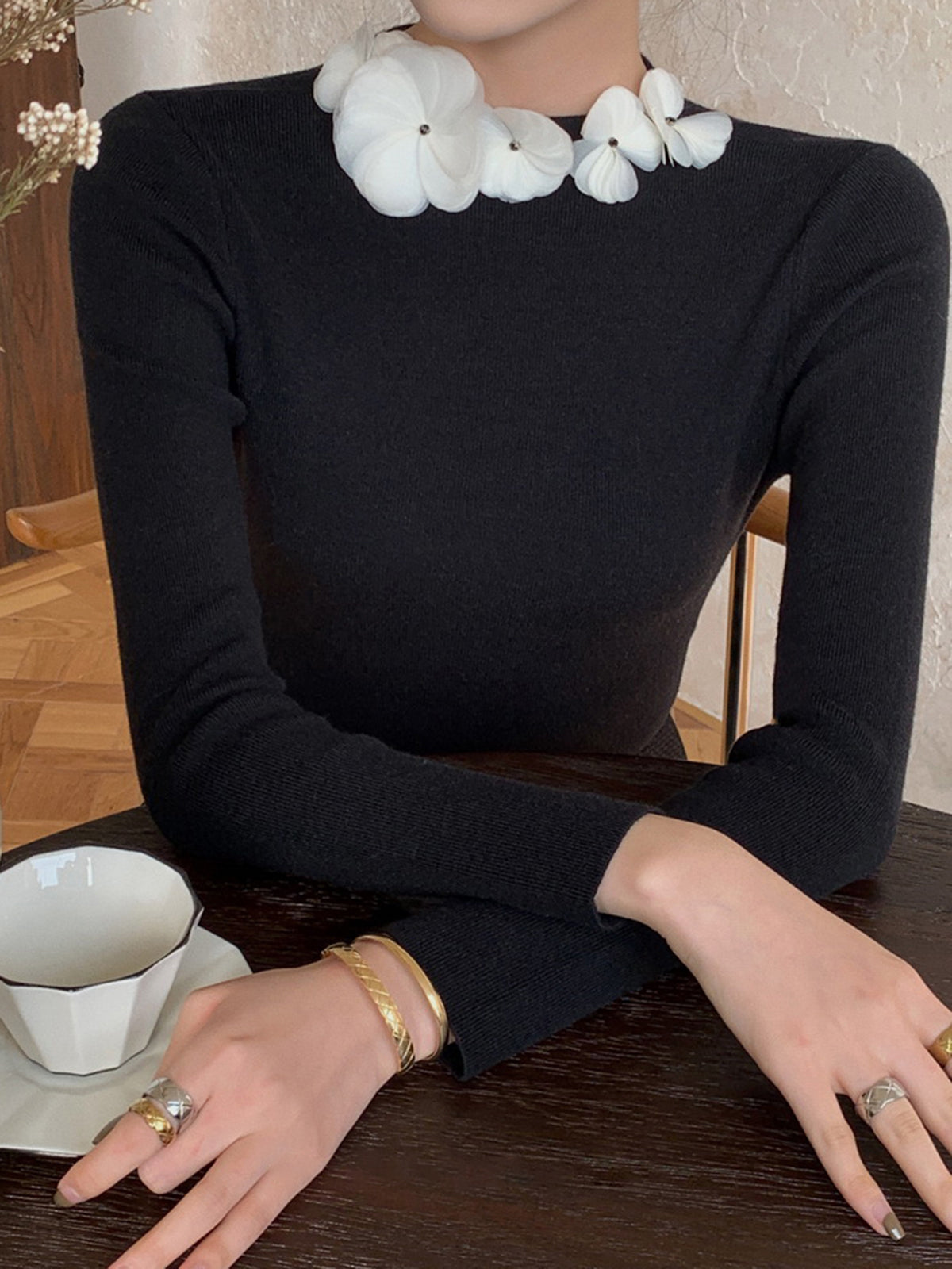 Knit Floral Design Womens Top