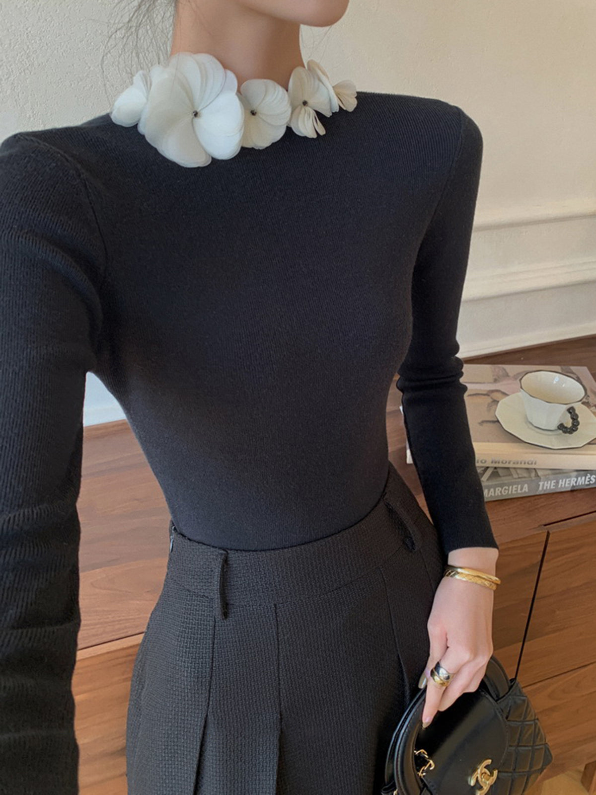 Knit Floral Design Womens Top