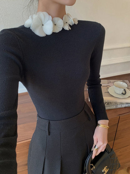 Knit Floral Design Womens Top