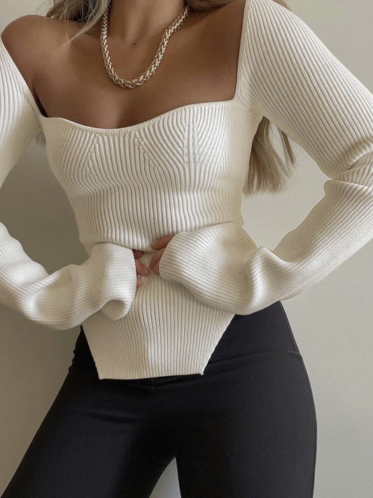 Knit Long Sleeve Sweetheart Blouse for Women
