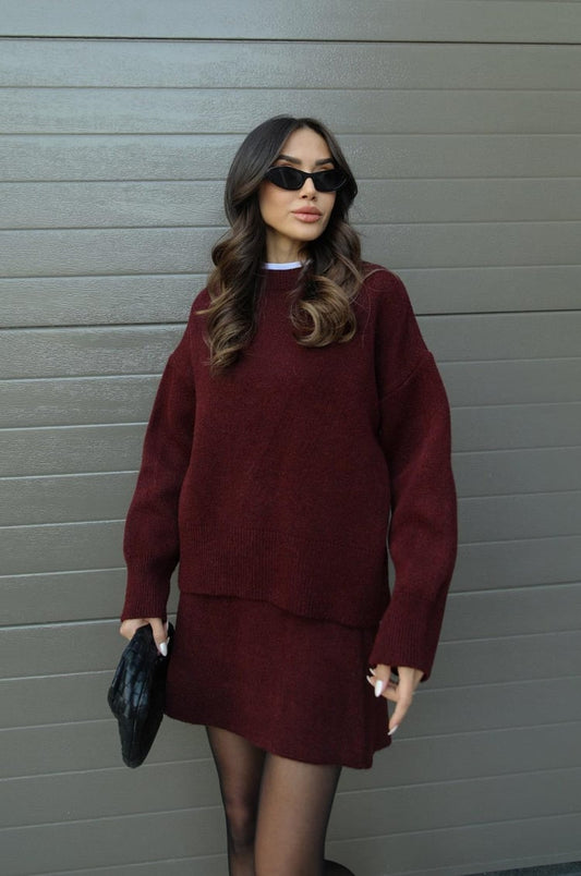 Knit Mini Skirt And Long Sleeve Sweater Set