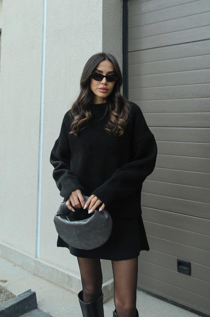 Knit Mini Skirt And Long Sleeve Sweater Set