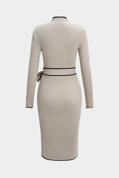 Knit Mock Neck Belted Midi Dress