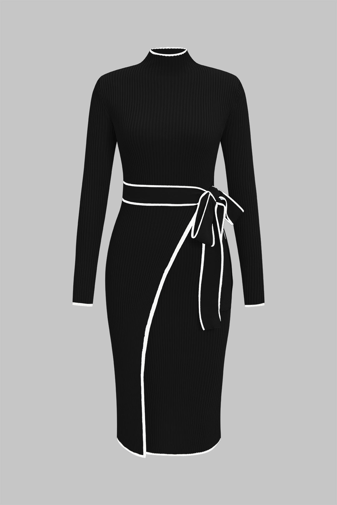 Knit Mock Neck Belted Midi Dress