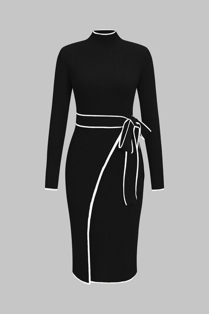 Knit Mock Neck Belted Midi Dress