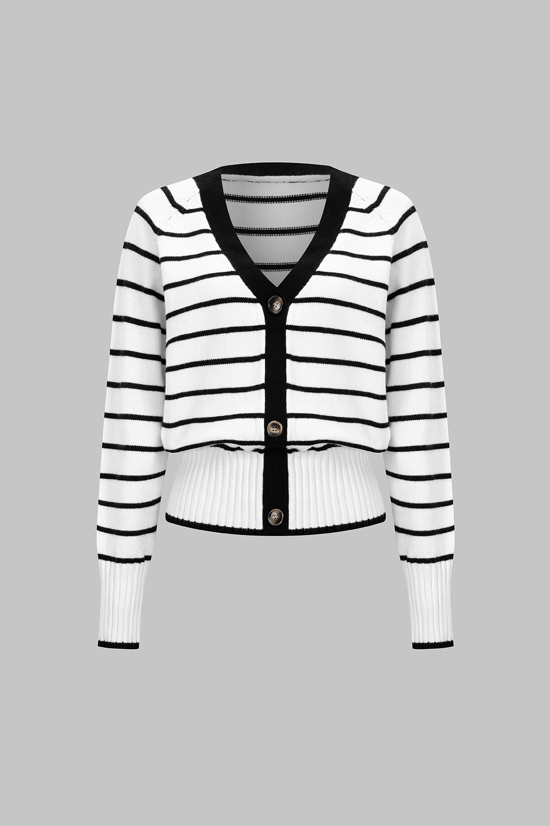 Knit V-Neck Contrast Stripe Cardigan