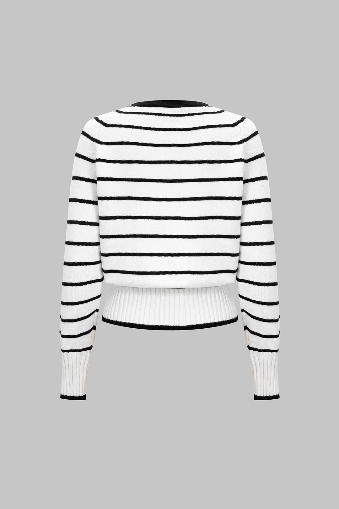 Knit V-Neck Contrast Stripe Cardigan