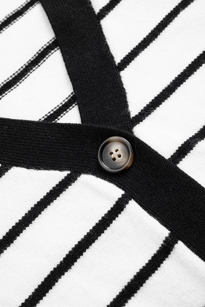 Knit V-Neck Contrast Stripe Cardigan