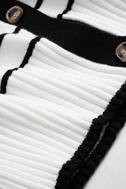 Knit V-Neck Contrast Stripe Cardigan