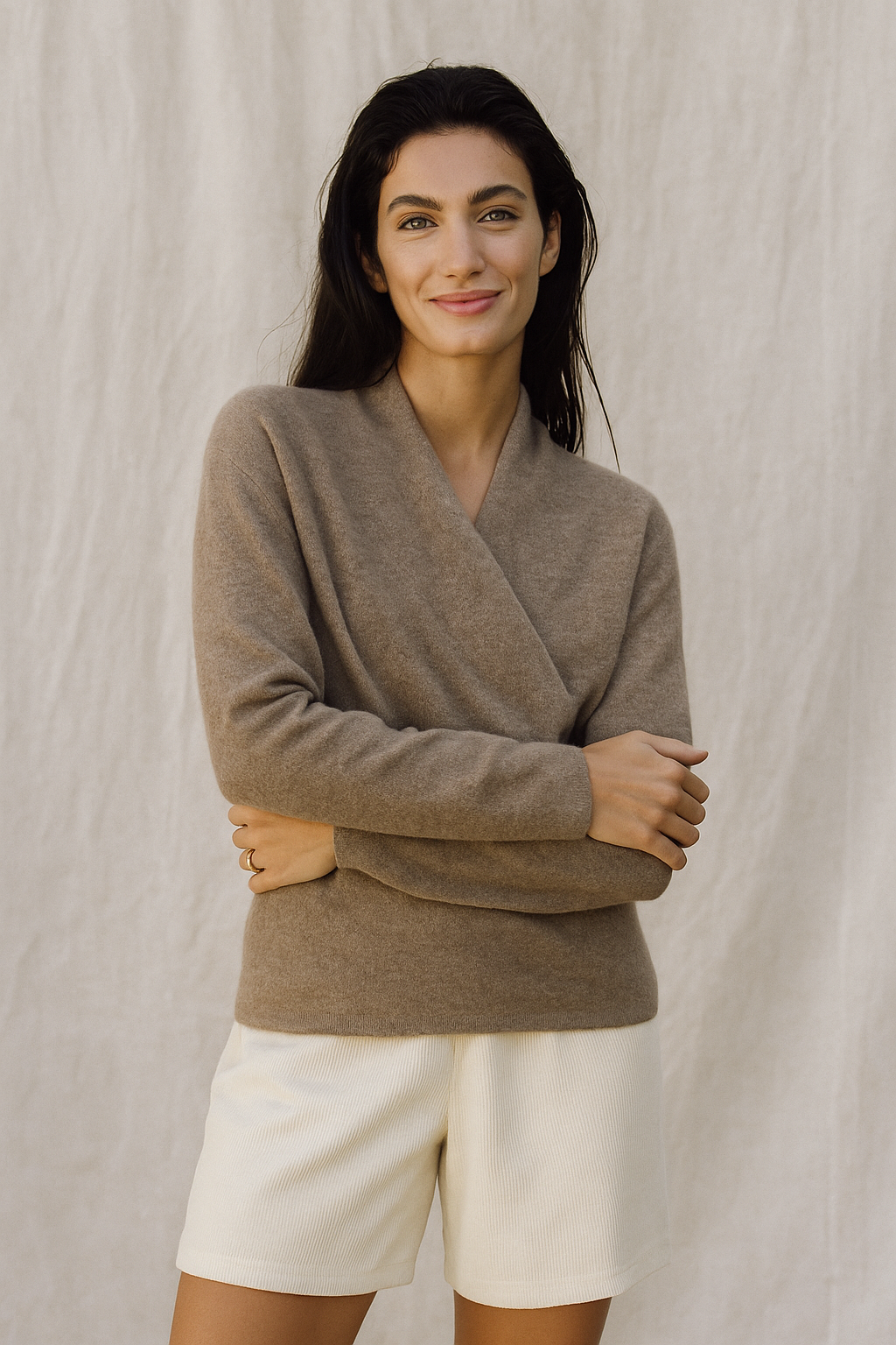 Knit Wrap V Neck Sweater