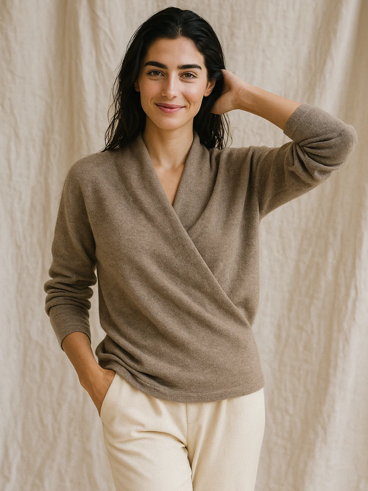 Knit Wrap V Neck Sweater