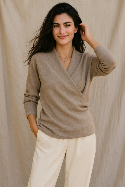 Knit Wrap V Neck Sweater