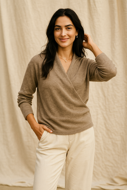 Knit Wrap V Neck Sweater
