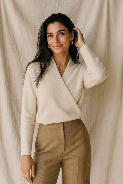 Knit Wrap V Neck Sweater