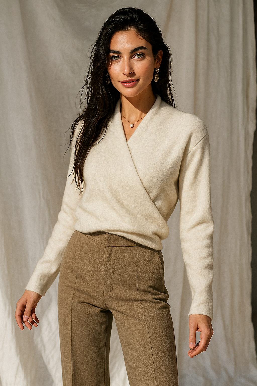 Knit Wrap V Neck Sweater