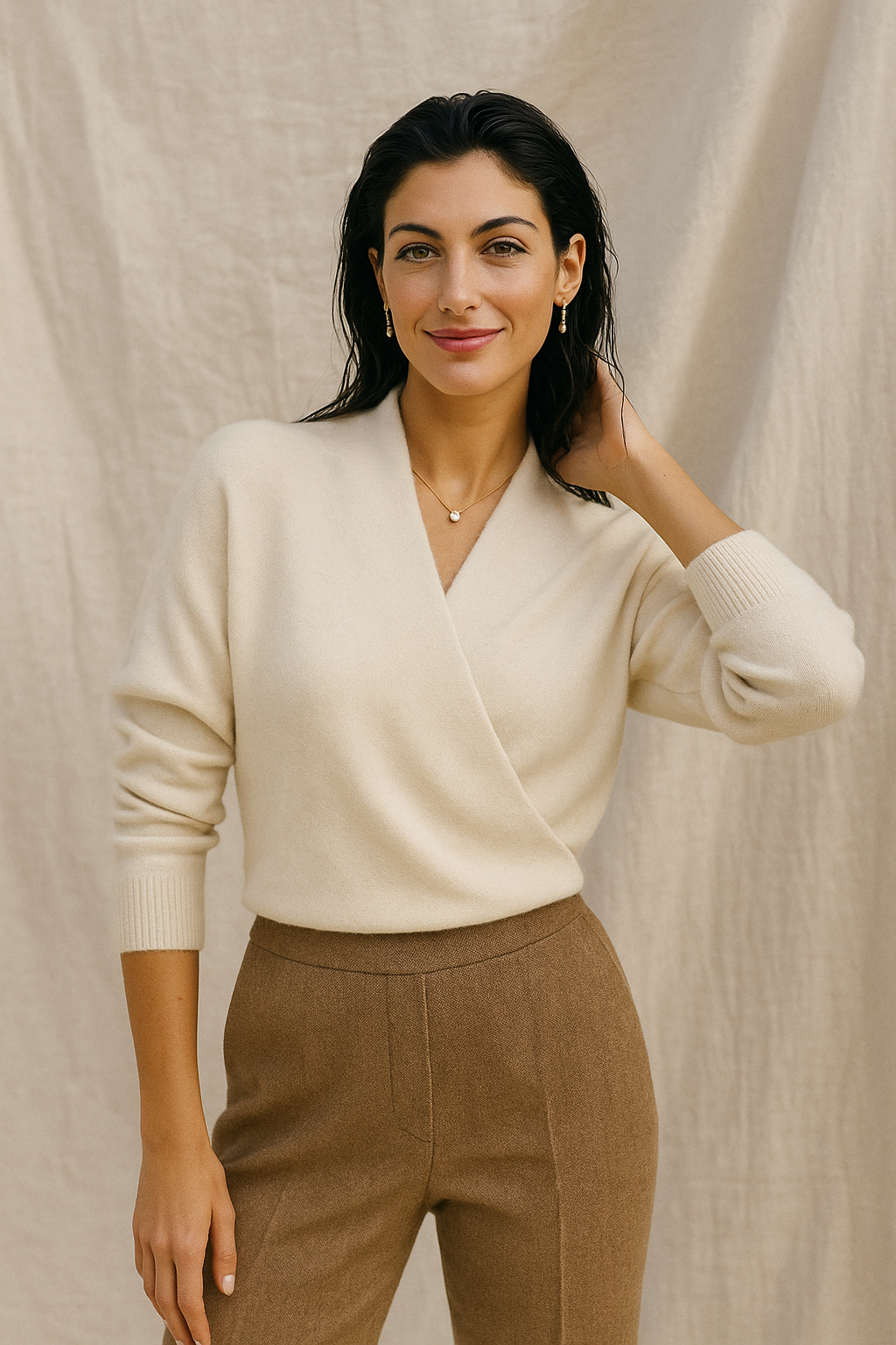 Knit Wrap V Neck Sweater