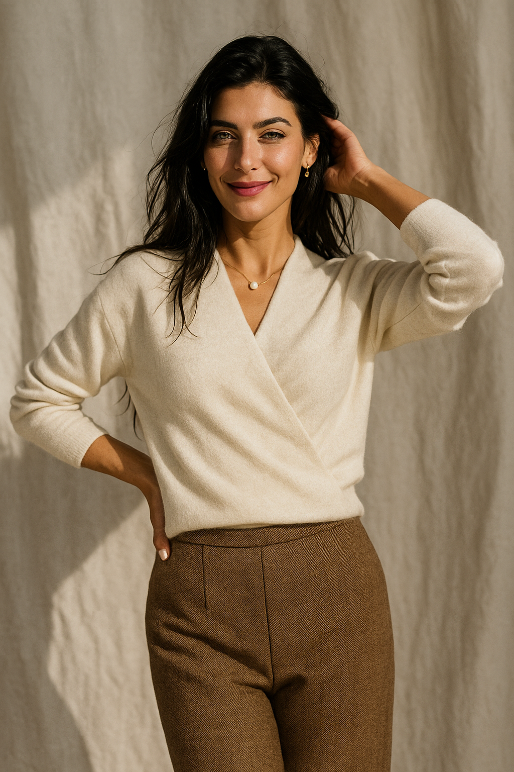 Knit Wrap V Neck Sweater