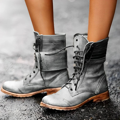 Lace-Up Faux Leather Combat Boots