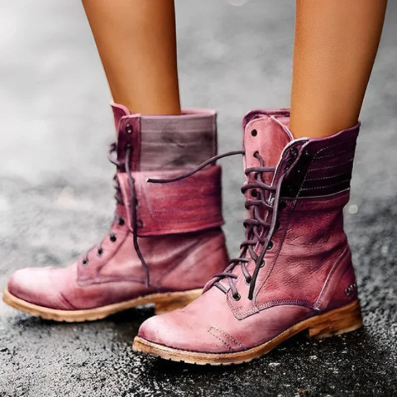 Lace-Up Faux Leather Combat Boots