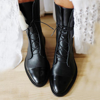 Lace-Up Leather Black Ankle Boots