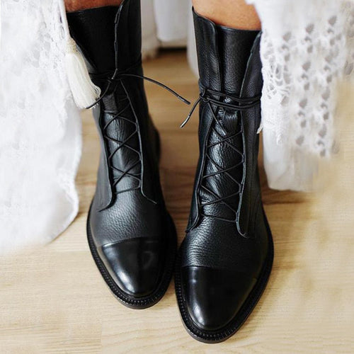 Lace-Up Leather Black Ankle Boots