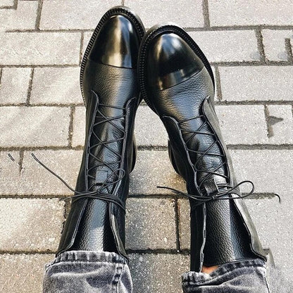 Lace-Up Leather Black Ankle Boots