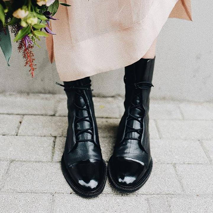 Lace-Up Leather Black Ankle Boots